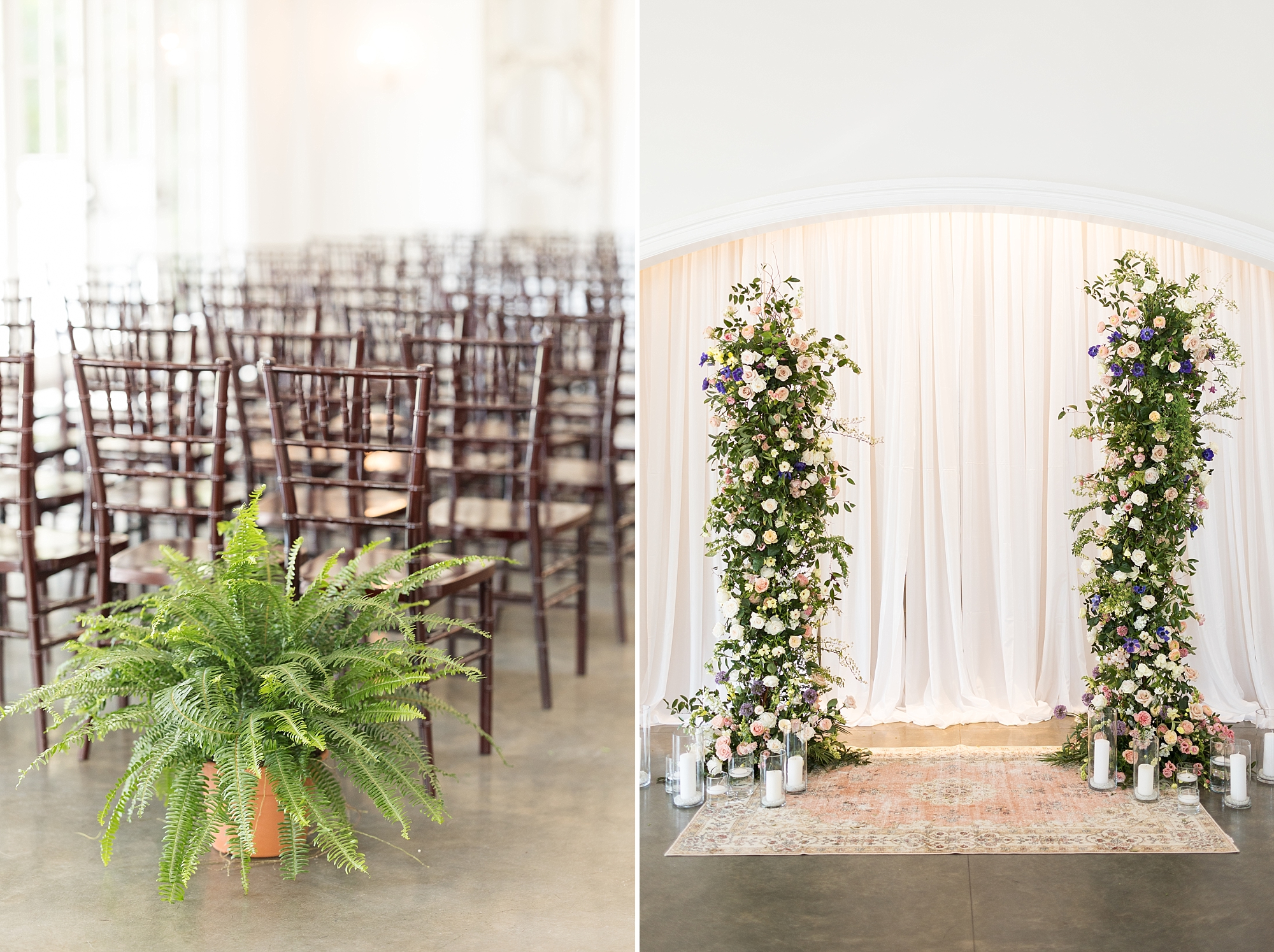 Indoor romantic wedding ceremony with spring florals and candles  | Merrimon Wynne Wedding | Sarah Hinckley Photography | Raleigh NC Wedding Photographer