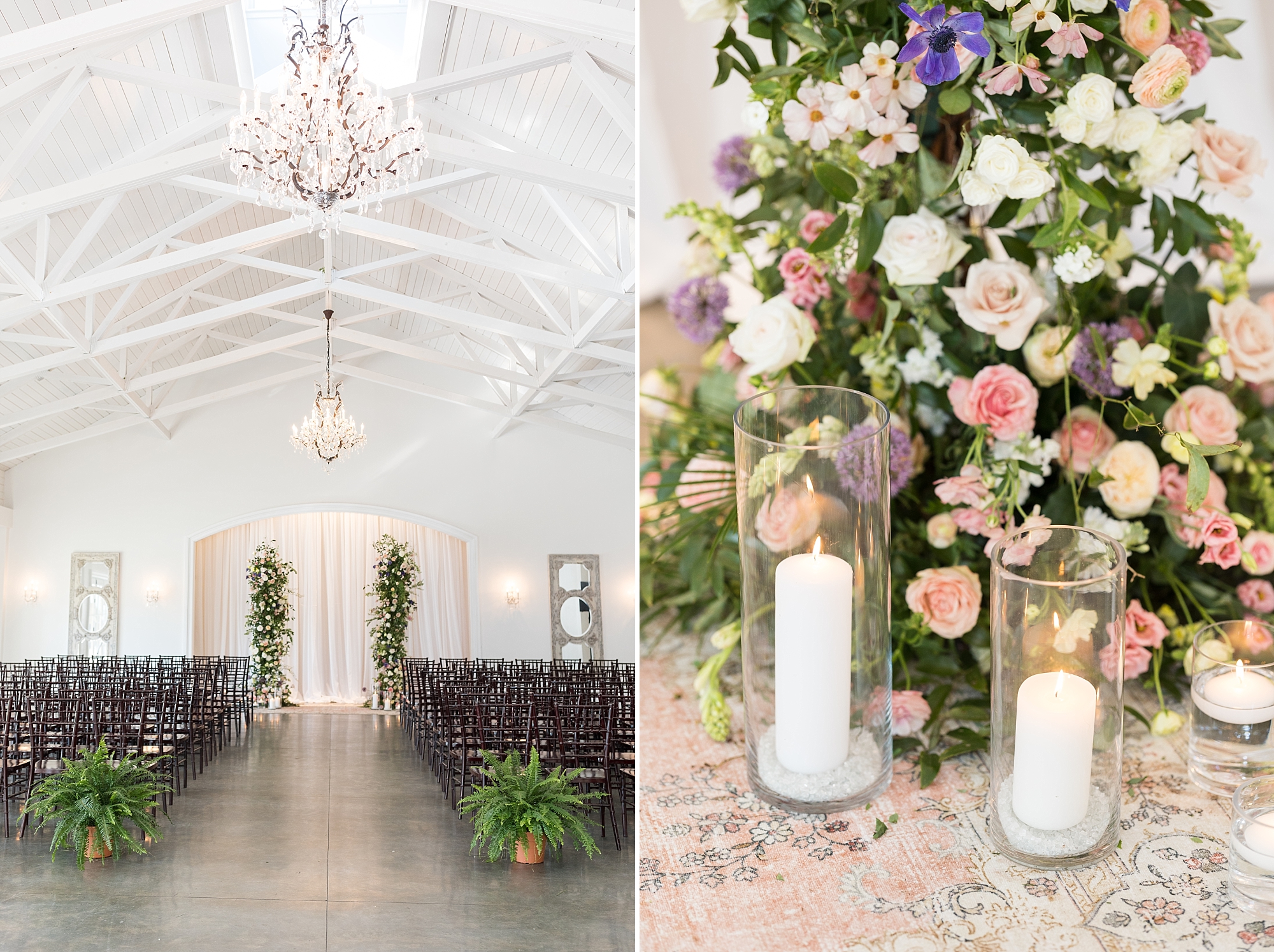 Indoor romantic wedding ceremony with spring florals and candles  | Merrimon Wynne Wedding | Sarah Hinckley Photography | Raleigh NC Wedding Photographer