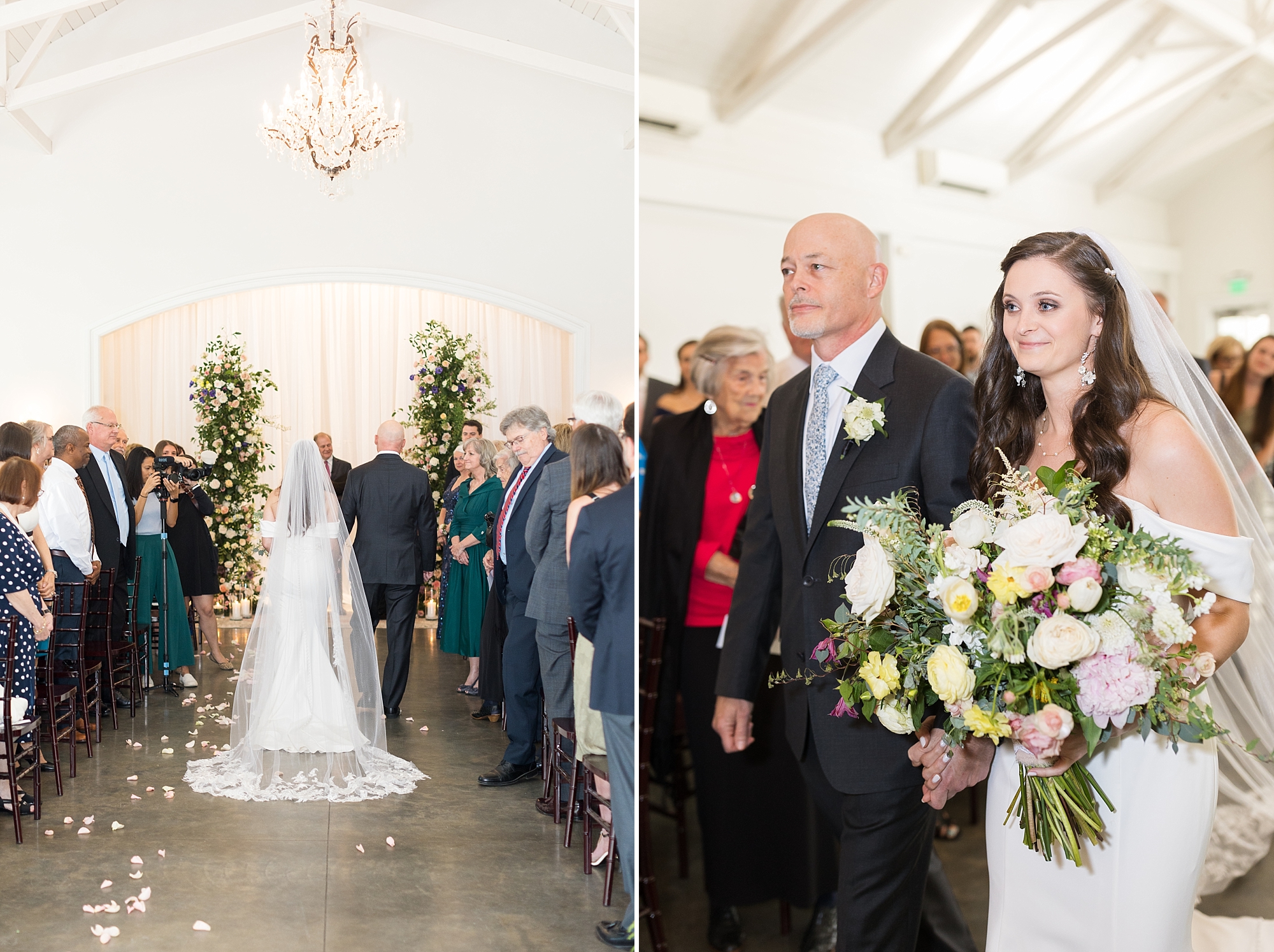 The bride walking down the aisle with her father | Merrimon Wynne Wedding | Sarah Hinckley Photography | Raleigh NC Wedding Photographer