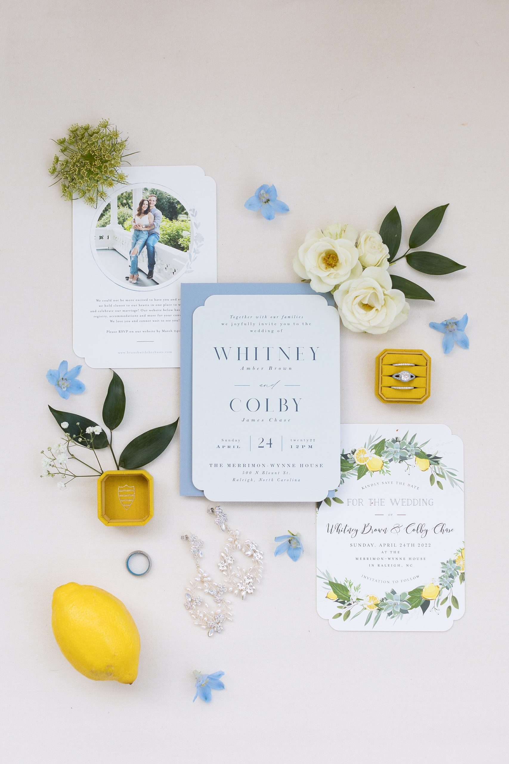 Blue and Lemon wedding invitation | Raleigh NC Wedding Photographer
