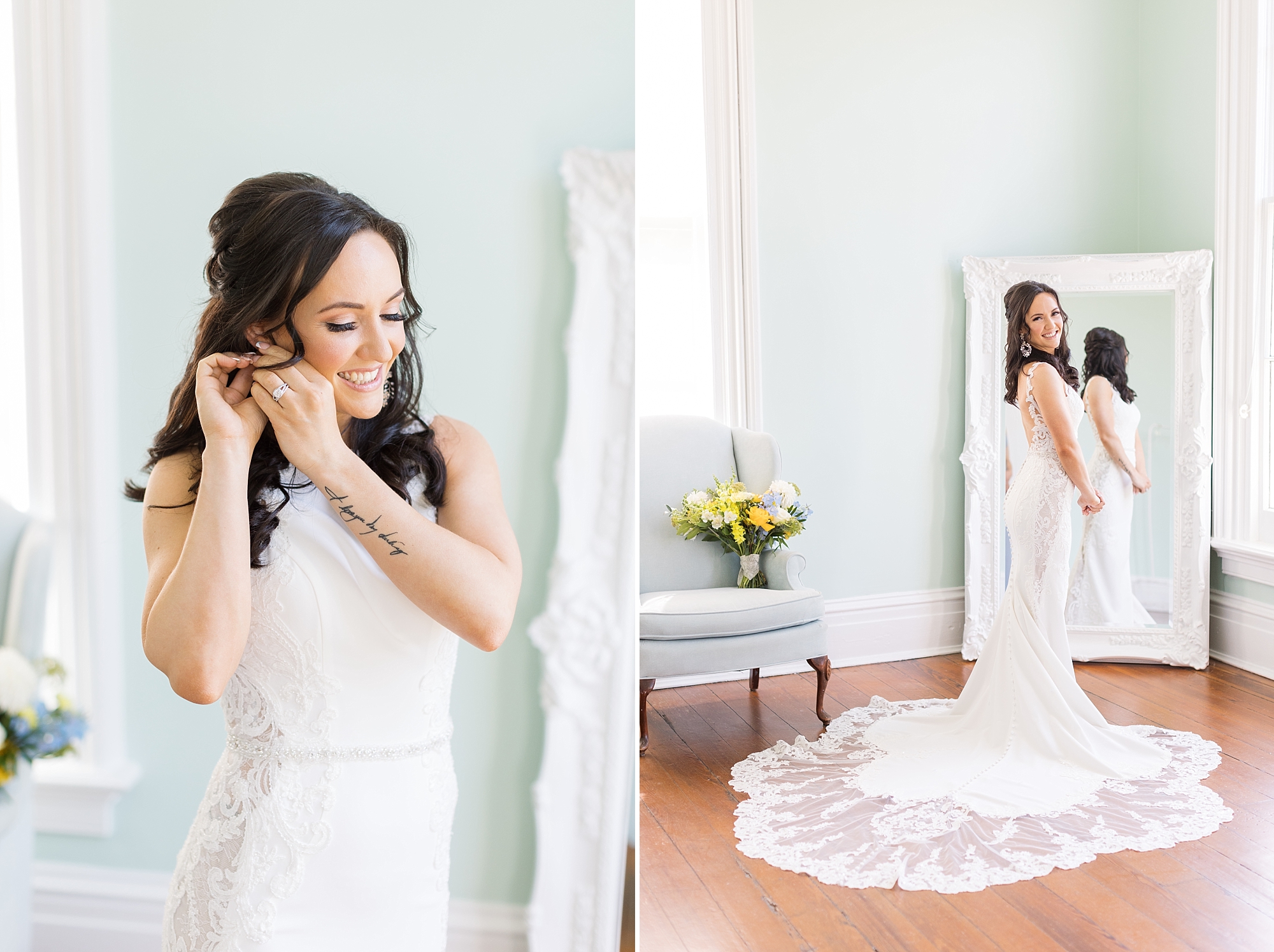 Raleigh bride putting on earrings | Raleigh NC Wedding Photographer