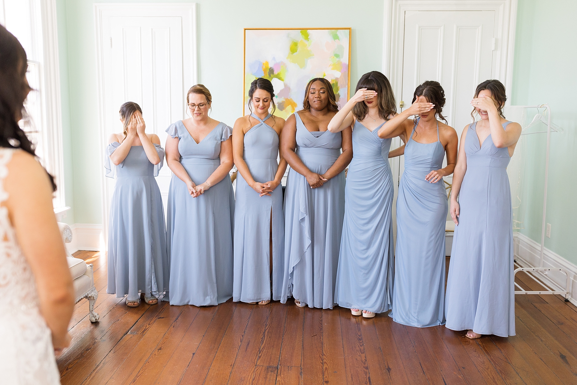 Bridesmaids in blue dresses | Raleigh NC Wedding Photographer