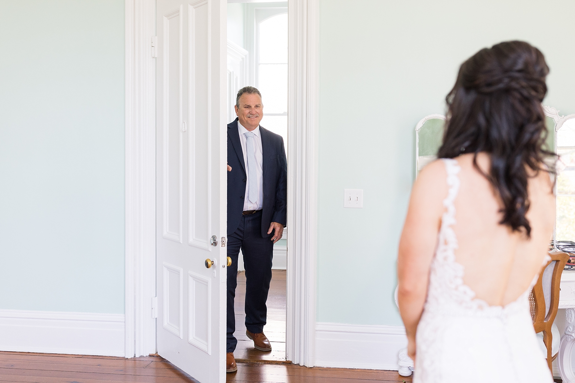 Bride's first look with her step-dad | Raleigh NC Wedding Photographer