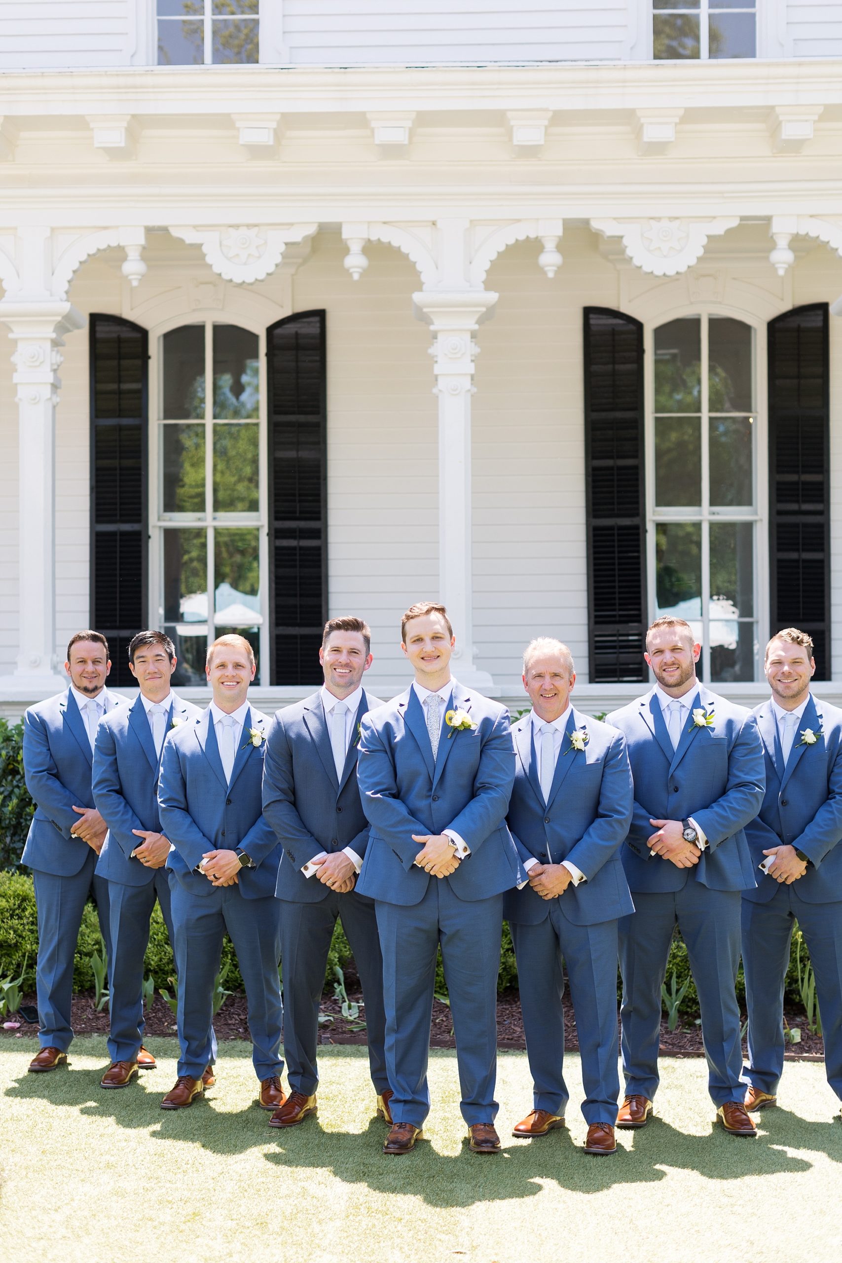 Groomsmen in blue suits | Raleigh NC Wedding Photographer