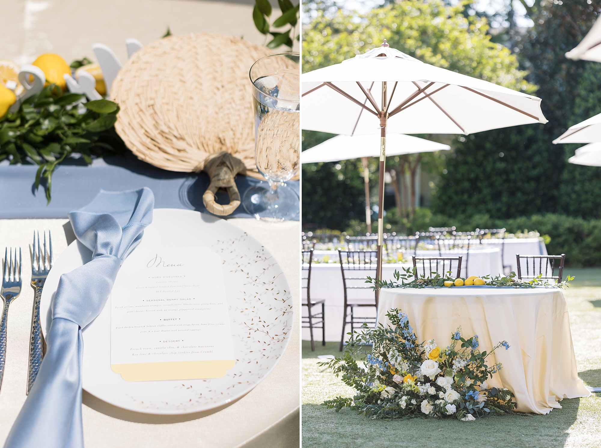 Blue and lemon wedding reception | Raleigh NC Wedding Photographer