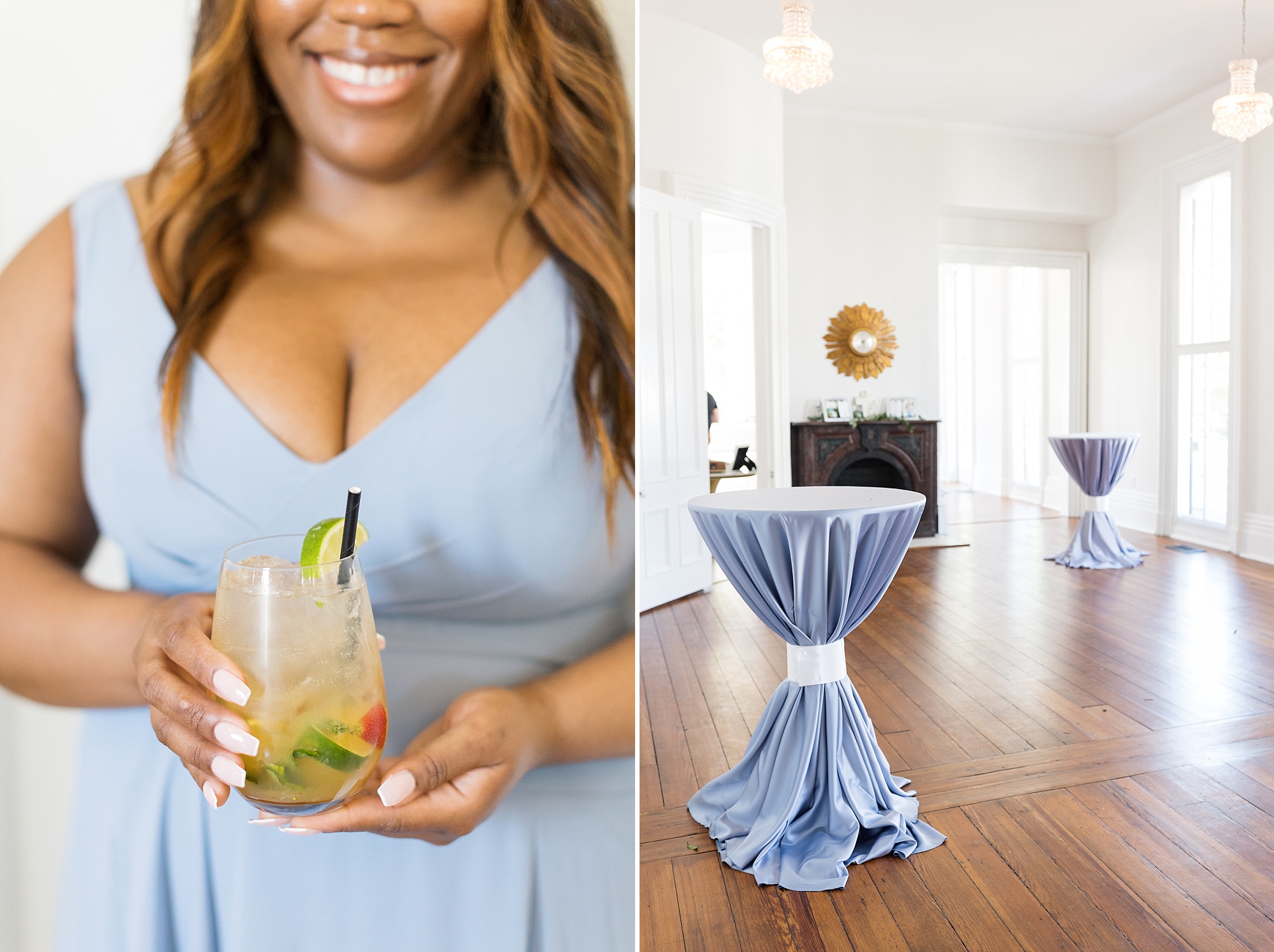 Bridesmaid with signature drink | Raleigh NC Wedding Photographer