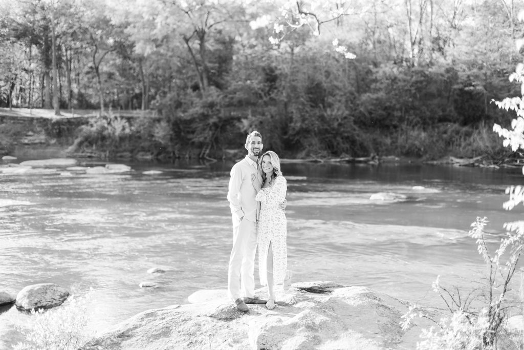 Couple on Catawba River for engagement photos  | Raleigh NC Wedding Photographer