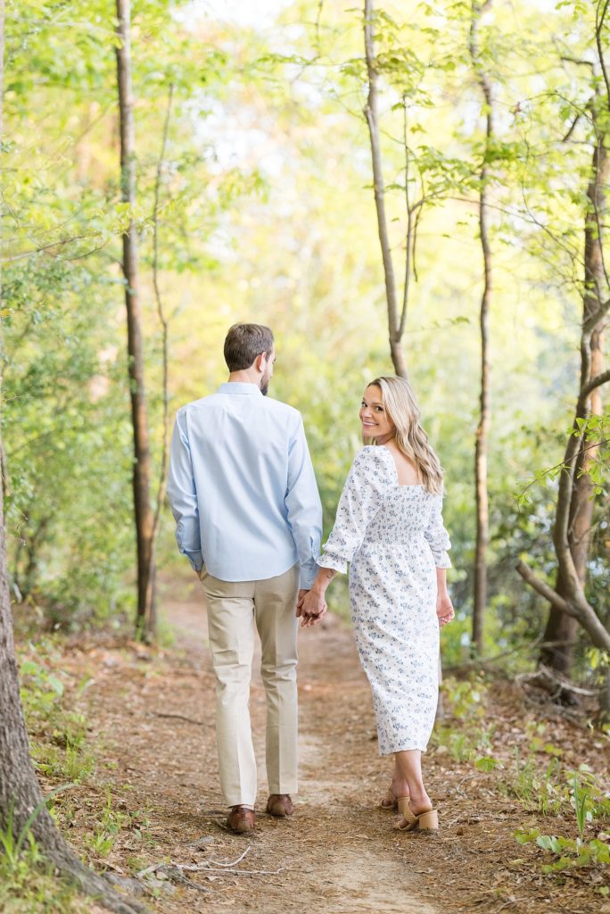 bride to be looking back  | Raleigh NC Wedding Photographer