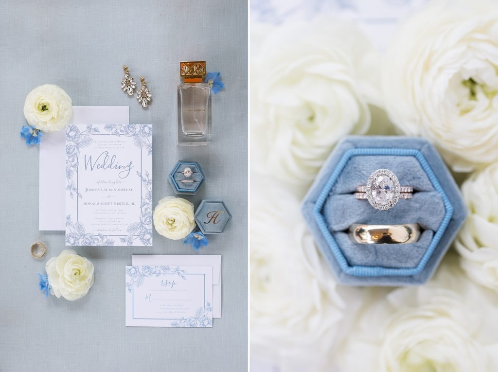 Blue and white wedding details | Raleigh NC Wedding photographer