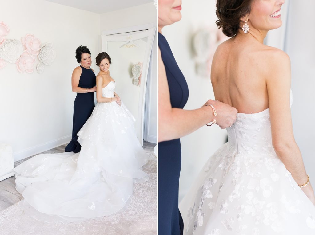 mother of bride zipping up dress | Raleigh NC Wedding photographer