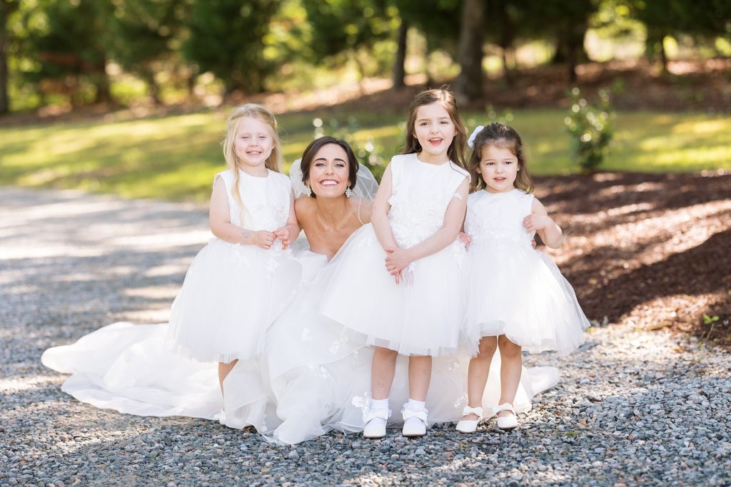 bride with her flower girls | Raleigh NC Wedding photographer