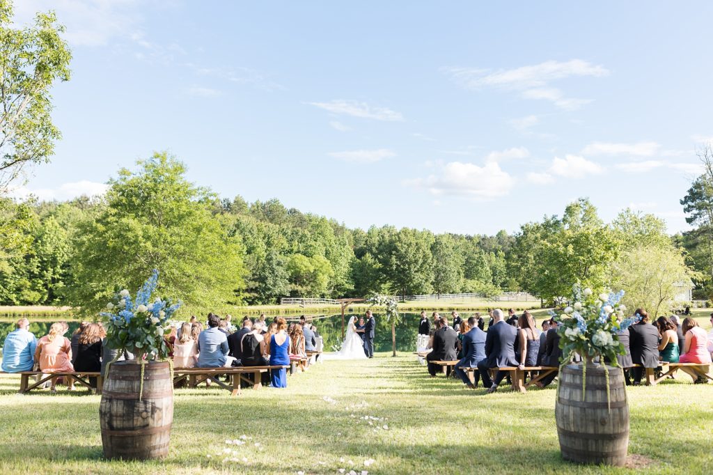 outdoor wedding ceremony at Southern Grace Farms | Raleigh NC Wedding photographer