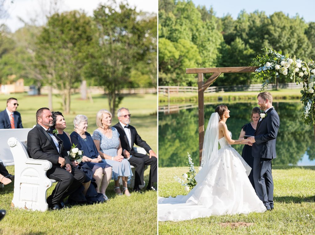 Church pew outdoor seating  | Raleigh NC Wedding photographer