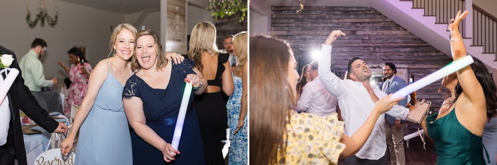 Guests with glow sticks dancing | Raleigh NC Wedding photographer