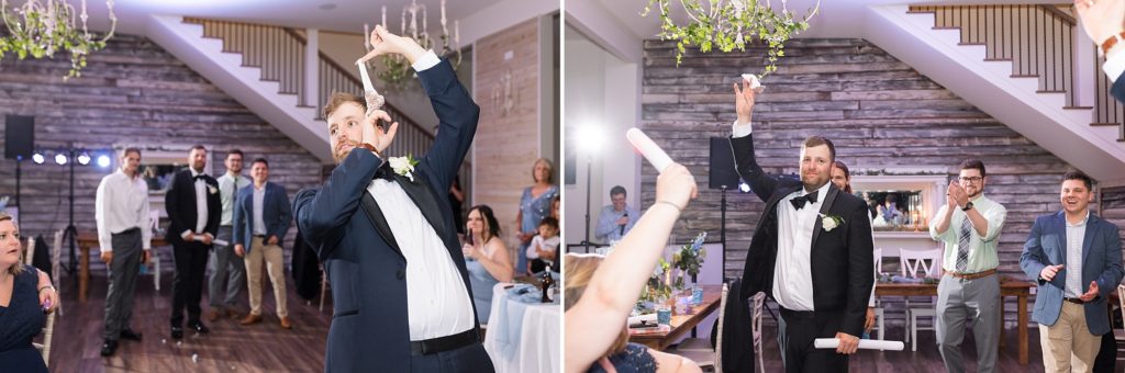 Groom tossing the garter | Raleigh NC Wedding photographer