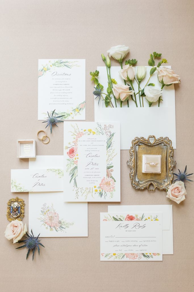 Pink and blue wedding invitation suite | Carolina Grove | Raleigh NC Wedding Photographer | Sarah Hinckley Photography