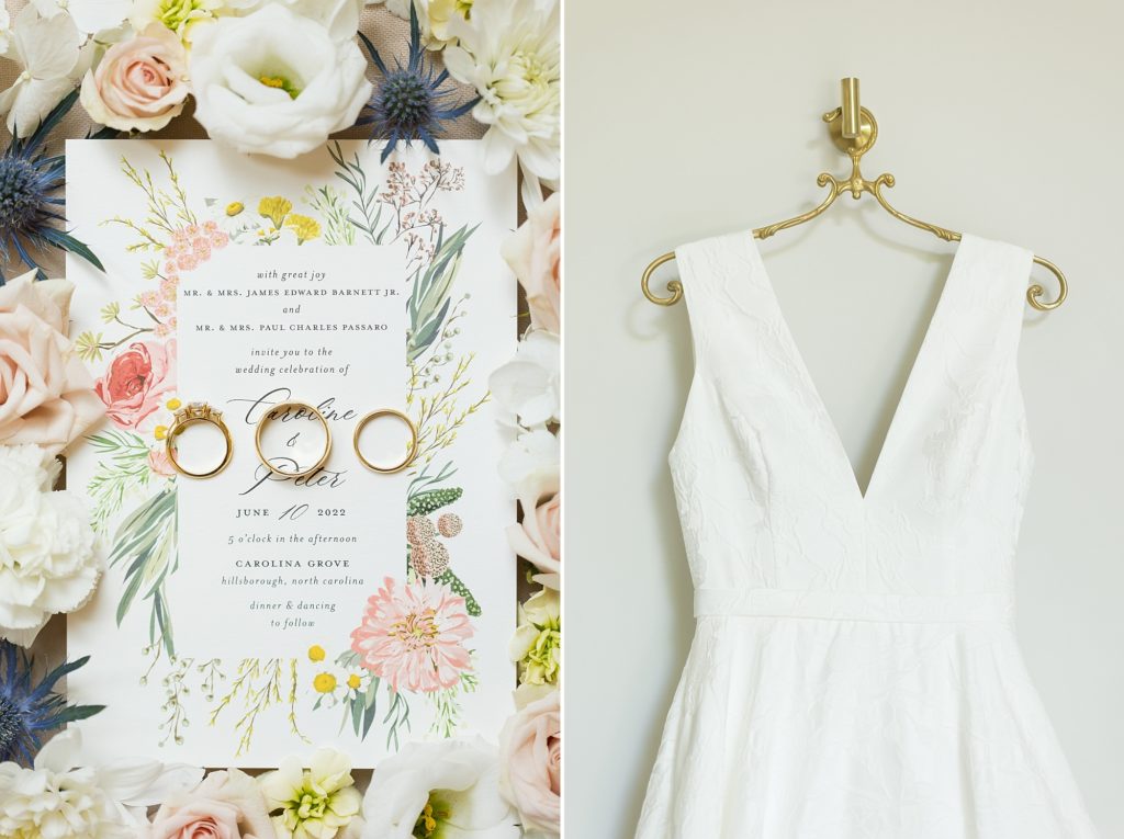 Bridal details with pink and blue florals | Carolina Grove | Raleigh NC Wedding Photographer | Sarah Hinckley Photography