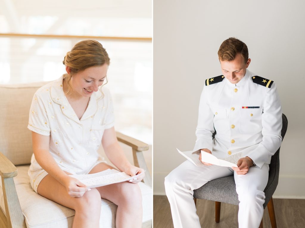 The bride and groom read letters from one another on their wedding day  | Carolina Grove | Raleigh NC Wedding Photographer | Sarah Hinckley Photography