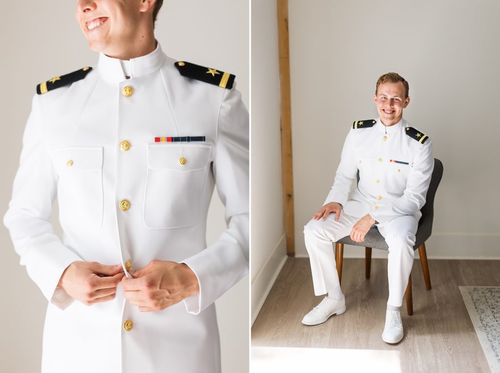 US Marine wedding day attire in dress white  | Carolina Grove | Raleigh NC Wedding Photographer | Sarah Hinckley Photography