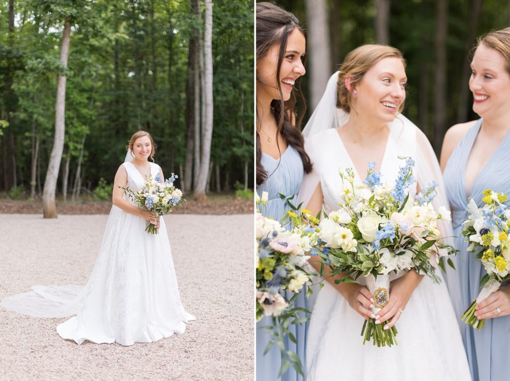 Bridal party photos at Carolina Grove with blue and white flowers  | Carolina Grove | Raleigh NC Wedding Photographer | Sarah Hinckley Photography