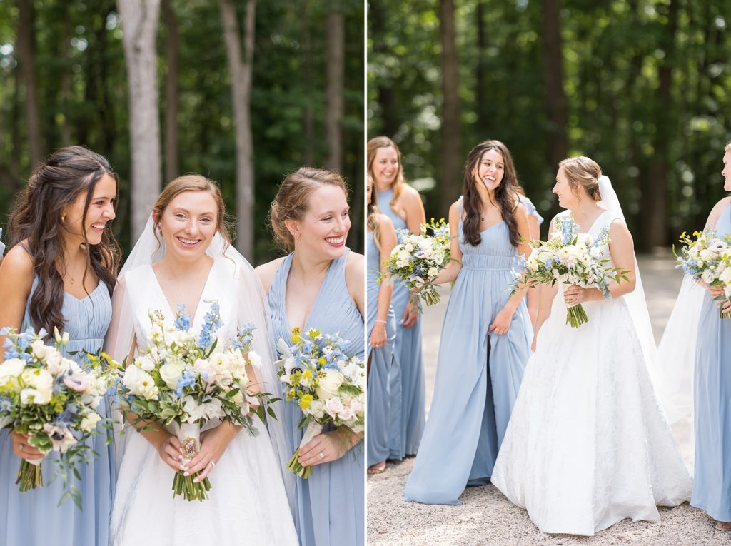 Bridal party photos with dusty blue dresses  | Carolina Grove | Raleigh NC Wedding Photographer | Sarah Hinckley Photography