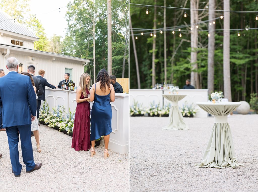 Cocktail tables in pastel colors Reception details | Carolina Grove | Raleigh NC Wedding Photographer | Sarah Hinckley Photography