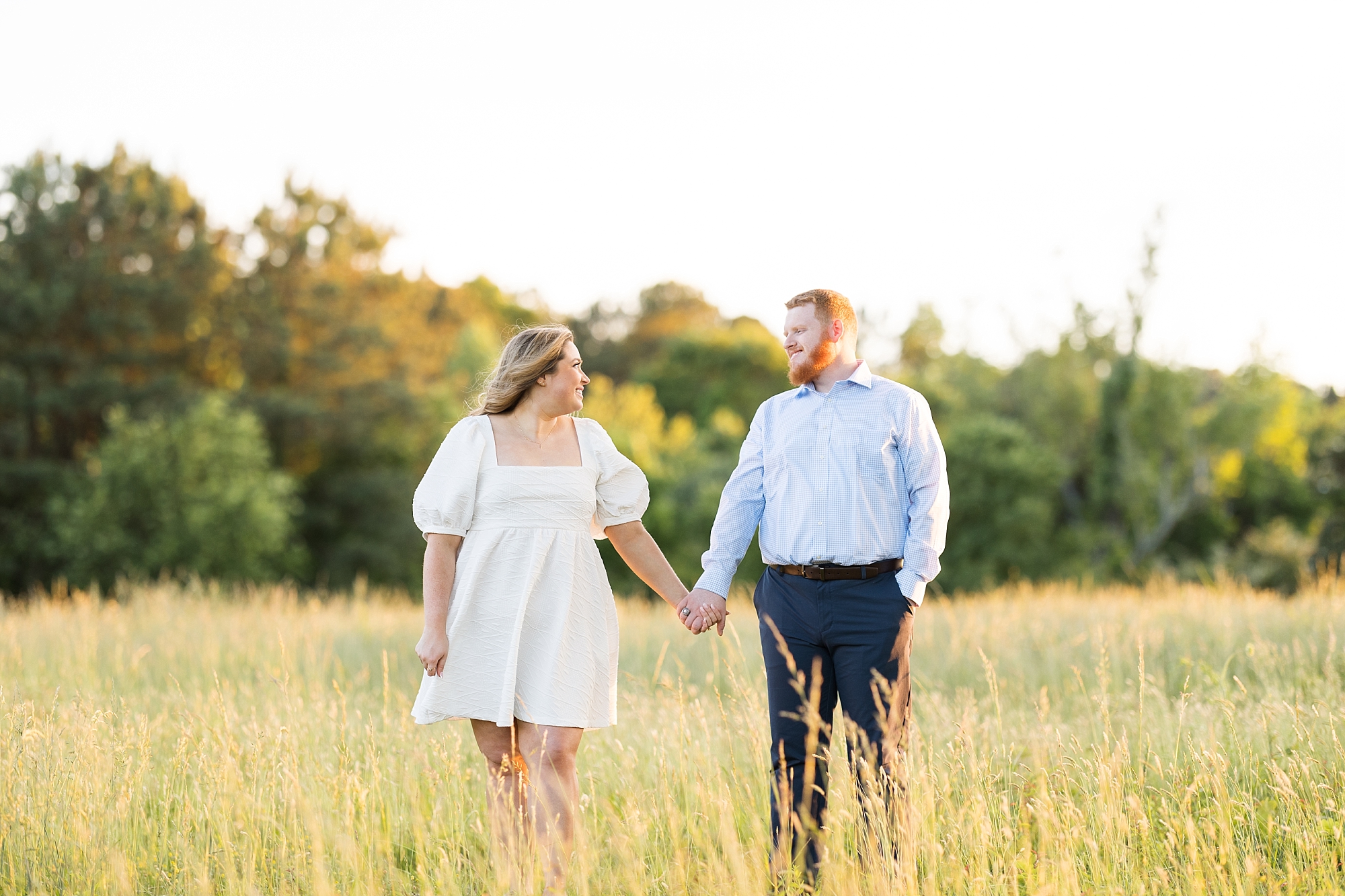 Golden Hour Sunset engagement photos at the NC Museum of Art in Raleigh | Raleigh NC Engagement Photographer