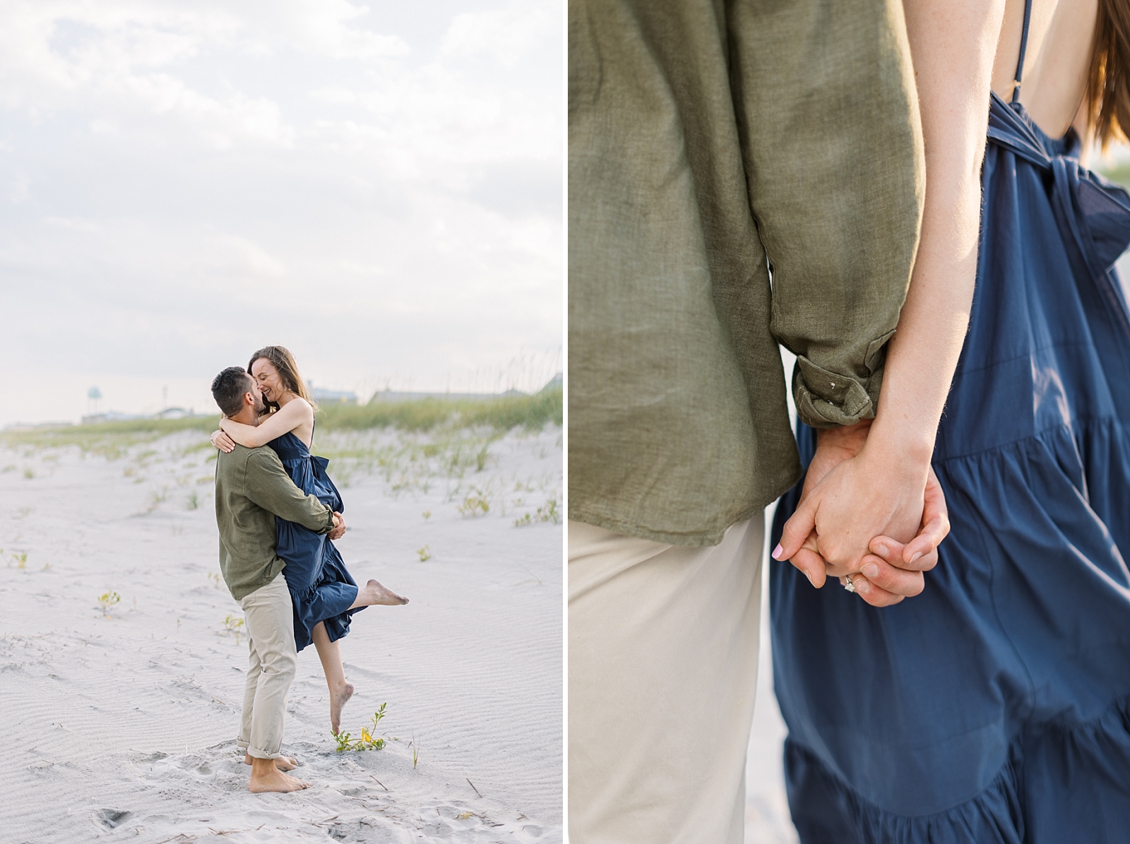 Romantic summer engagement photos with blue and green colors on the beach | Raleigh North Carolina Wedding Photographer