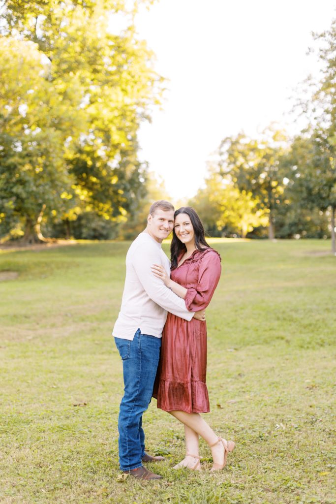 Historic Oak View Park in Raleigh is a beautiful place for engagement photos year round with barns, fields, and a historic home.