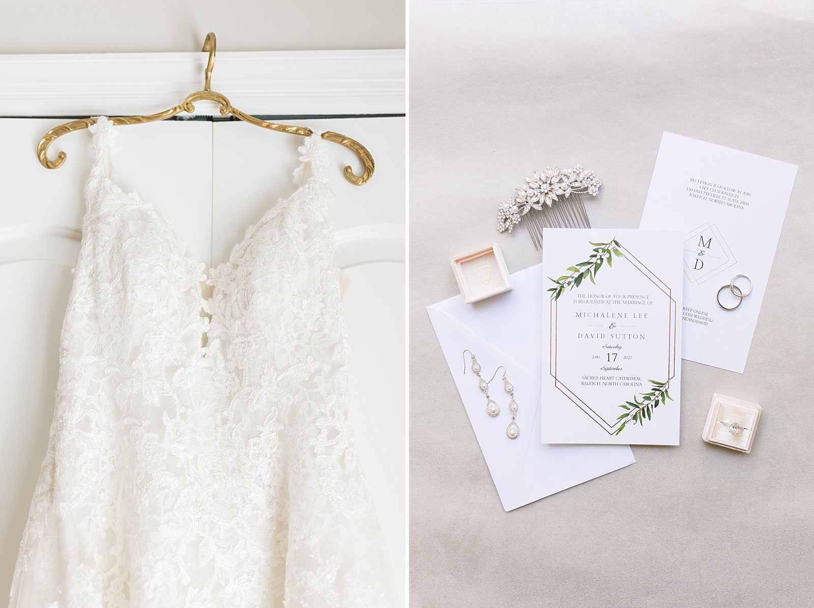 Fall wedding dress with invite | Raleigh Wedding Photographer Sarah Hinckley