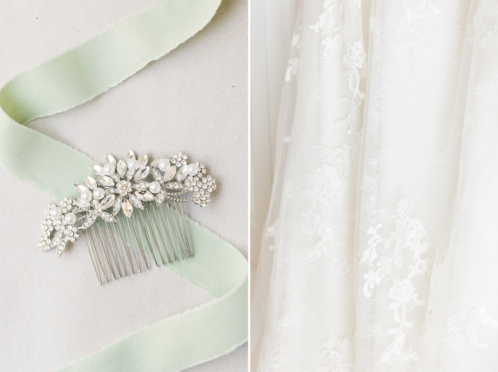 Wedding hair pin with green sash | Raleigh Wedding Photographer Sarah Hinckley