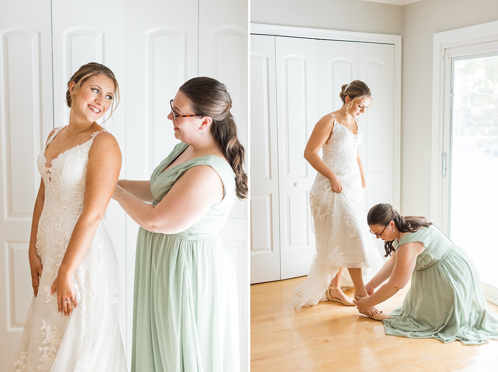 Bride putting on shoes | Raleigh Wedding Photographer Sarah Hinckley