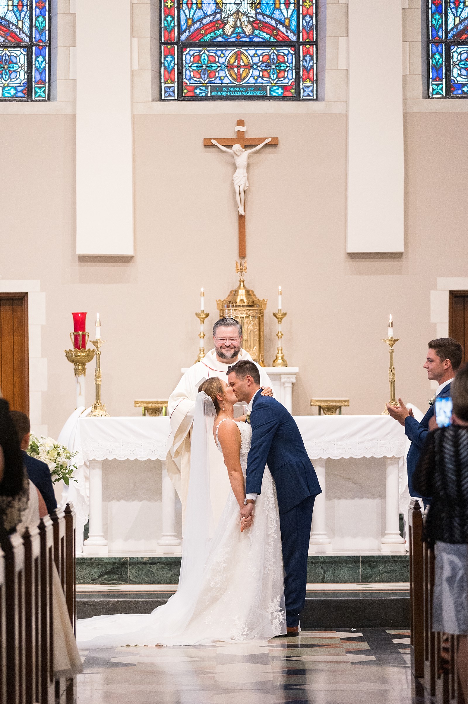 bride and groom's first kiss | Raleigh Wedding Photographer Sarah Hinckley