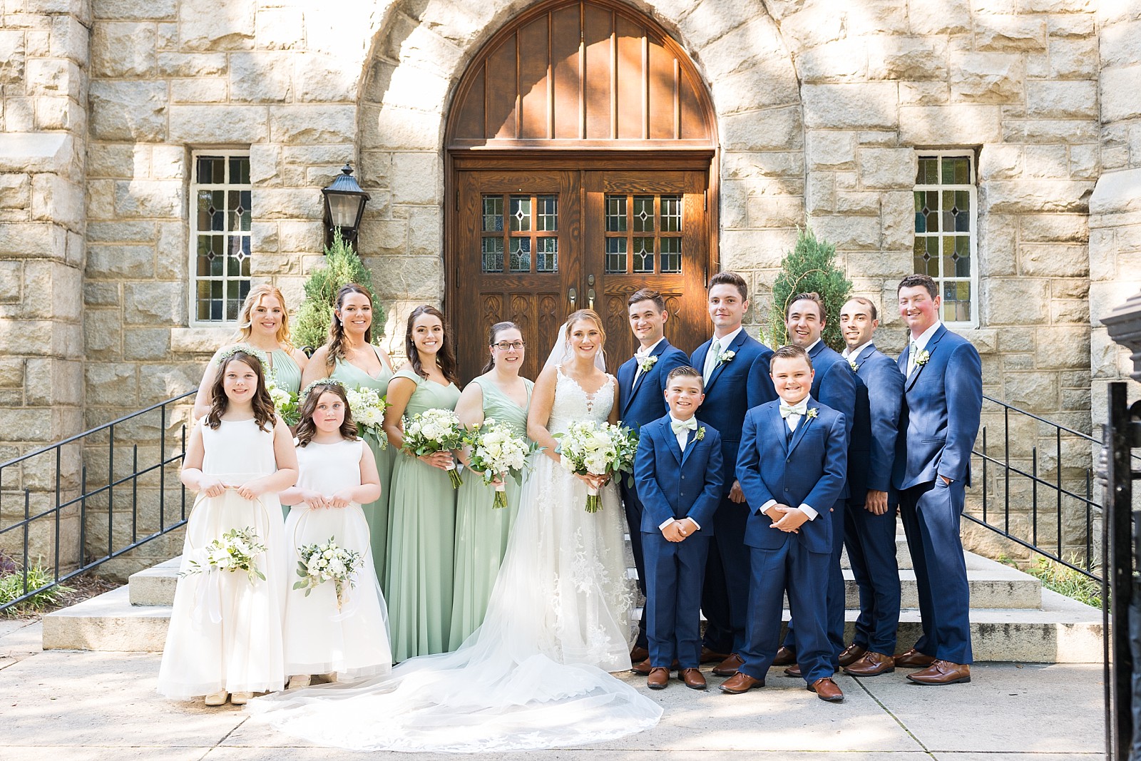 Wedding party outside of Sacred Heart church | Raleigh Wedding Photographer Sarah Hinckley