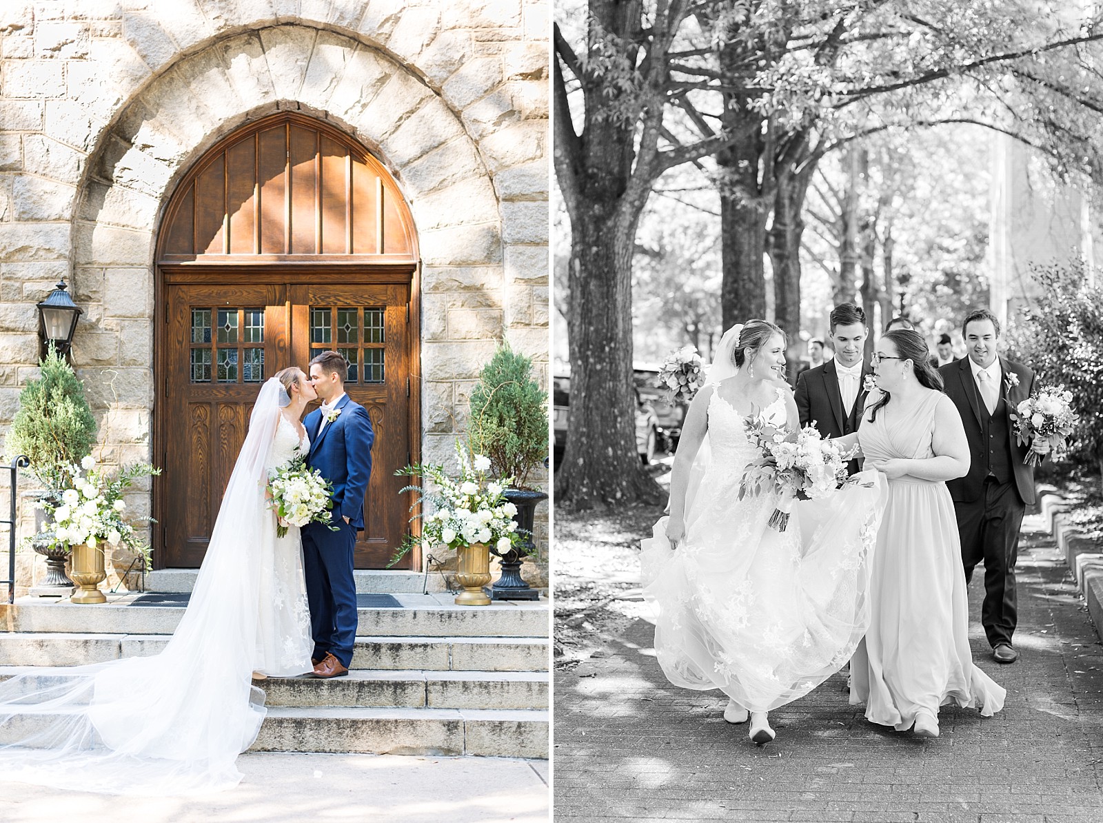 Bride and groom kiss outside ceremony venue | Raleigh Wedding Photographer Sarah Hinckley