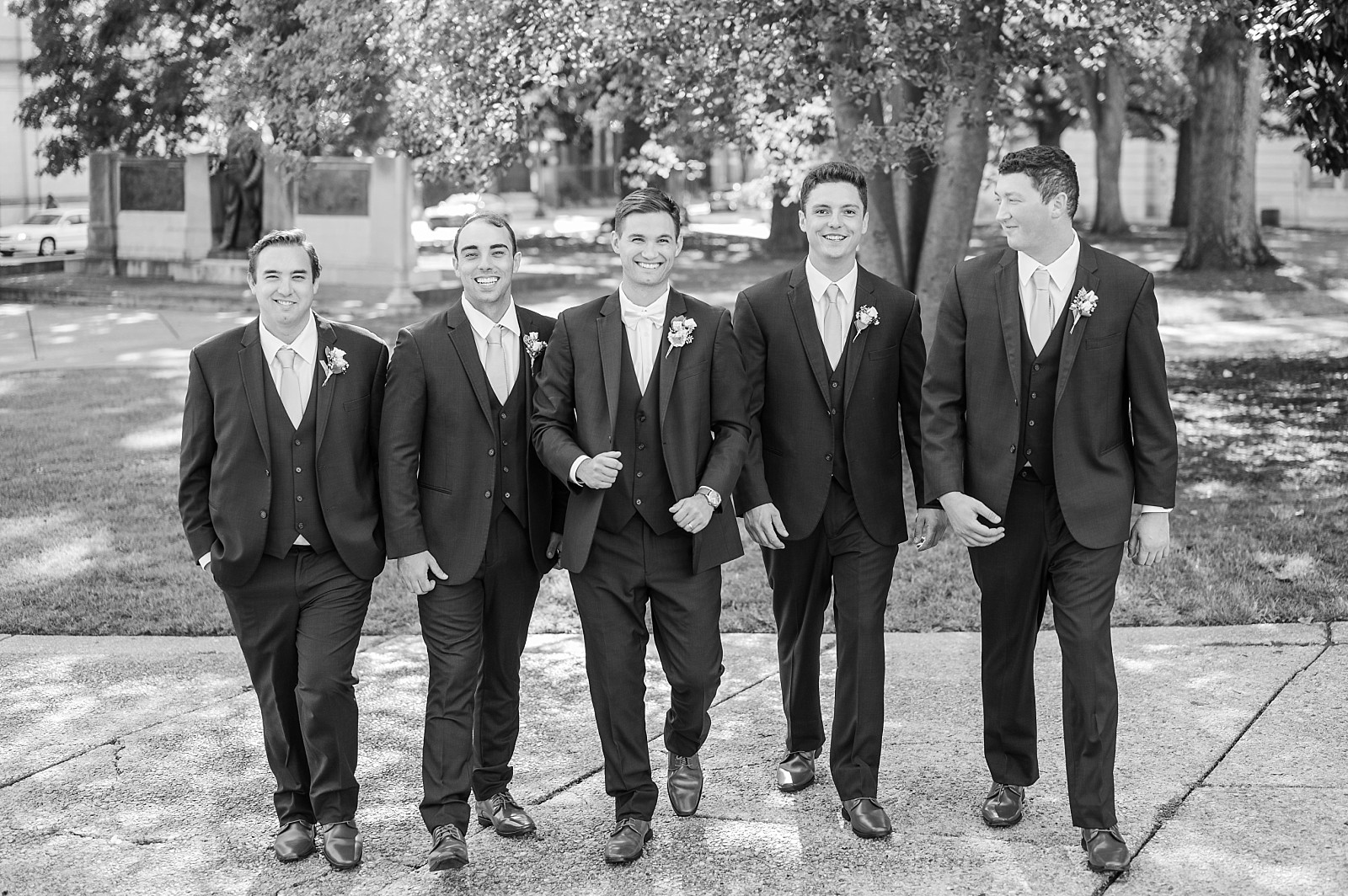 Black and white photo of groomsmen | Raleigh Wedding Photographer Sarah Hinckley