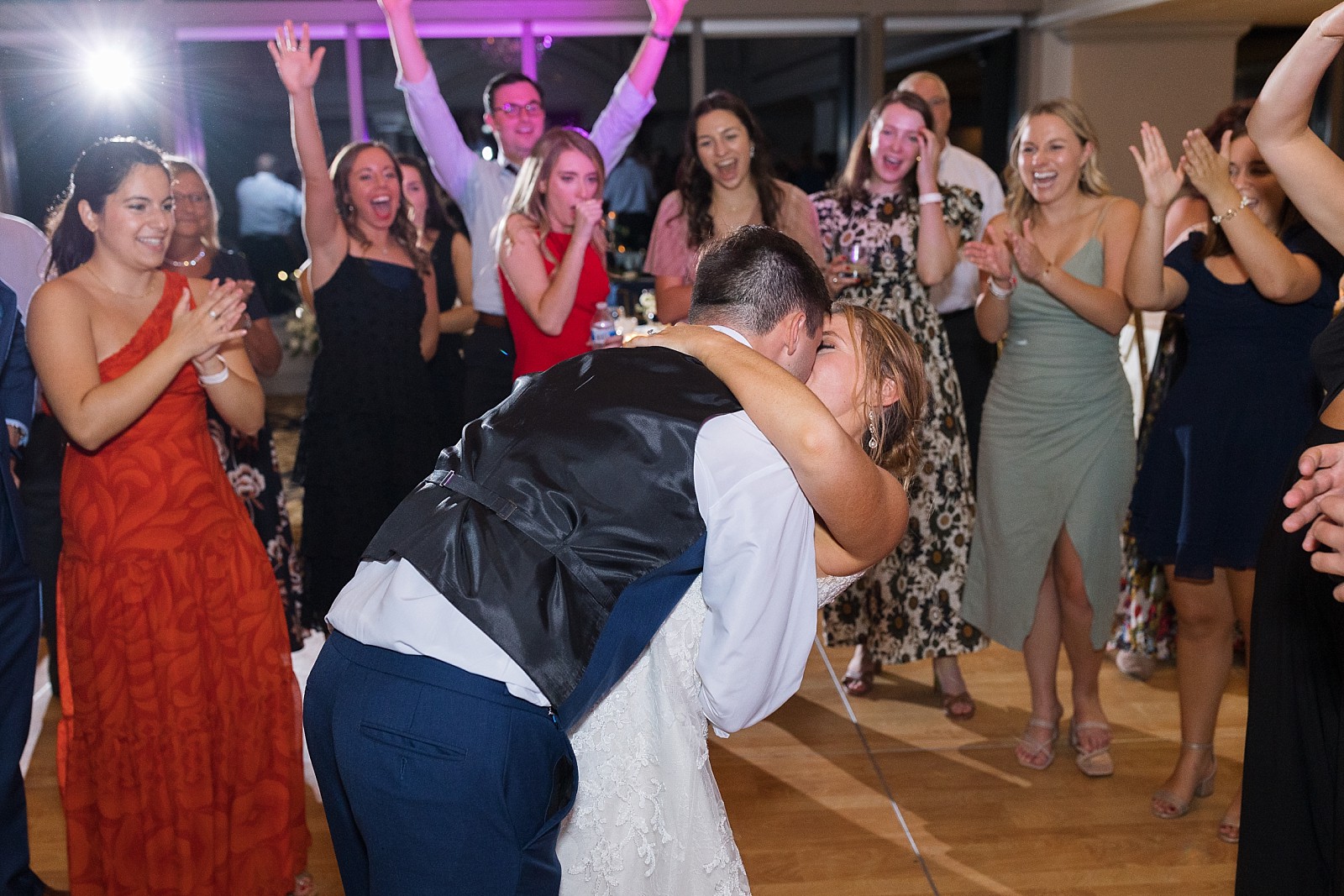 Bride and groom kissing on the dance floor | Raleigh Wedding Photographer Sarah Hinckley