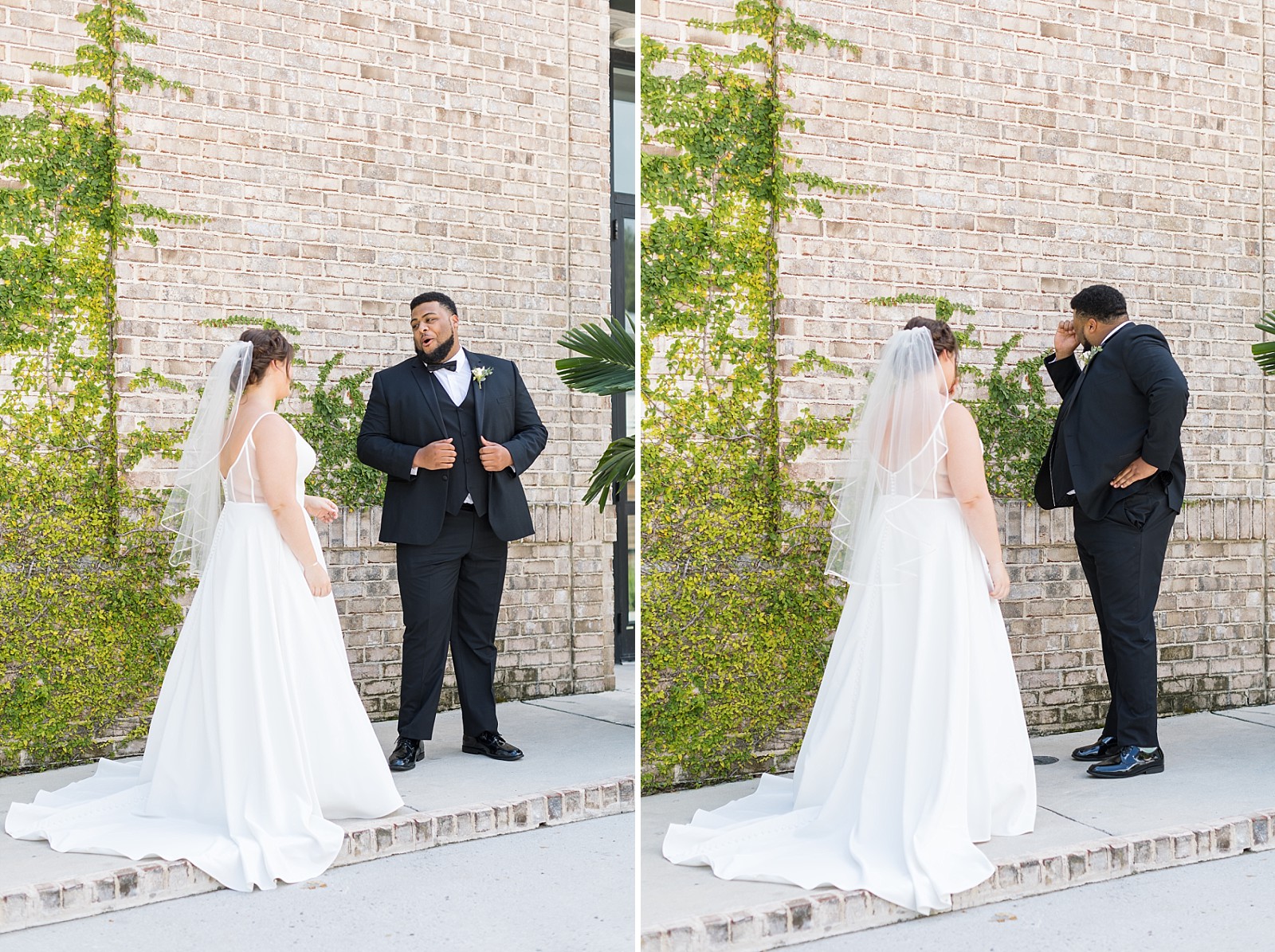 Bride and groom first look at Wrightsville Manor in Wilmington | North Carolina Wedding Photographer
