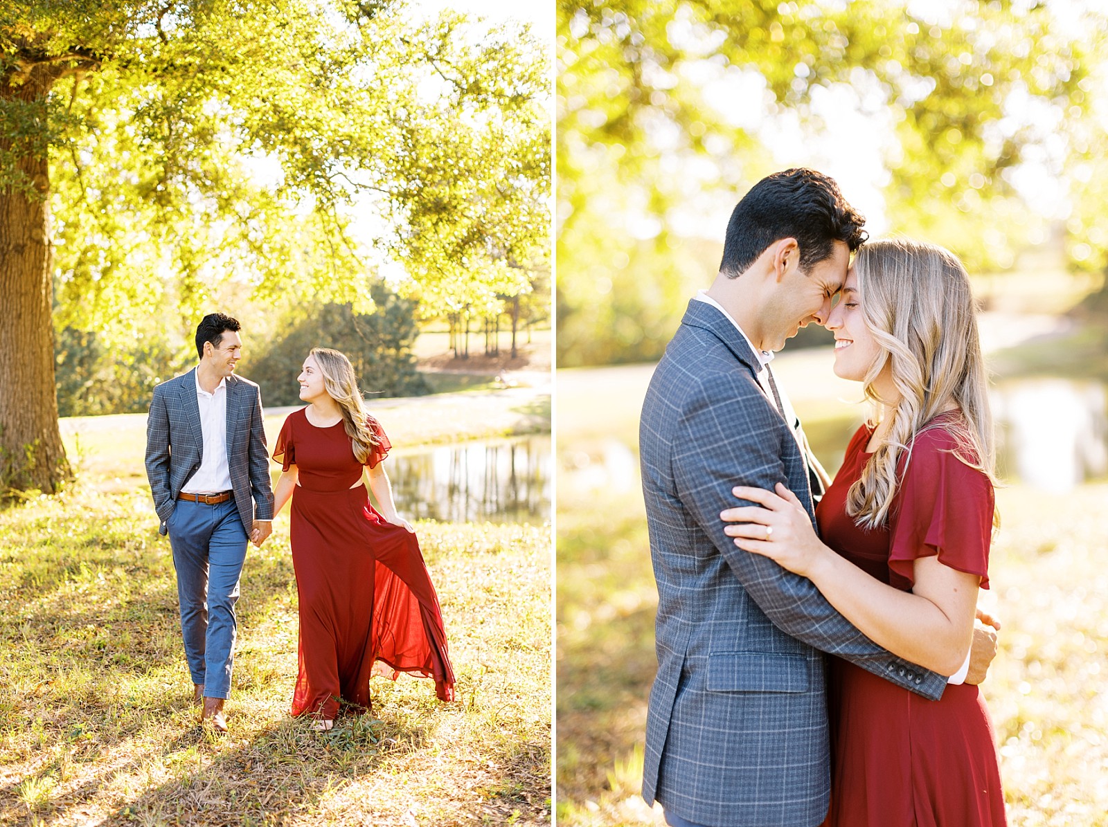 Red dress for Joyner Park fall engagement session | Raleigh NC wedding photographer