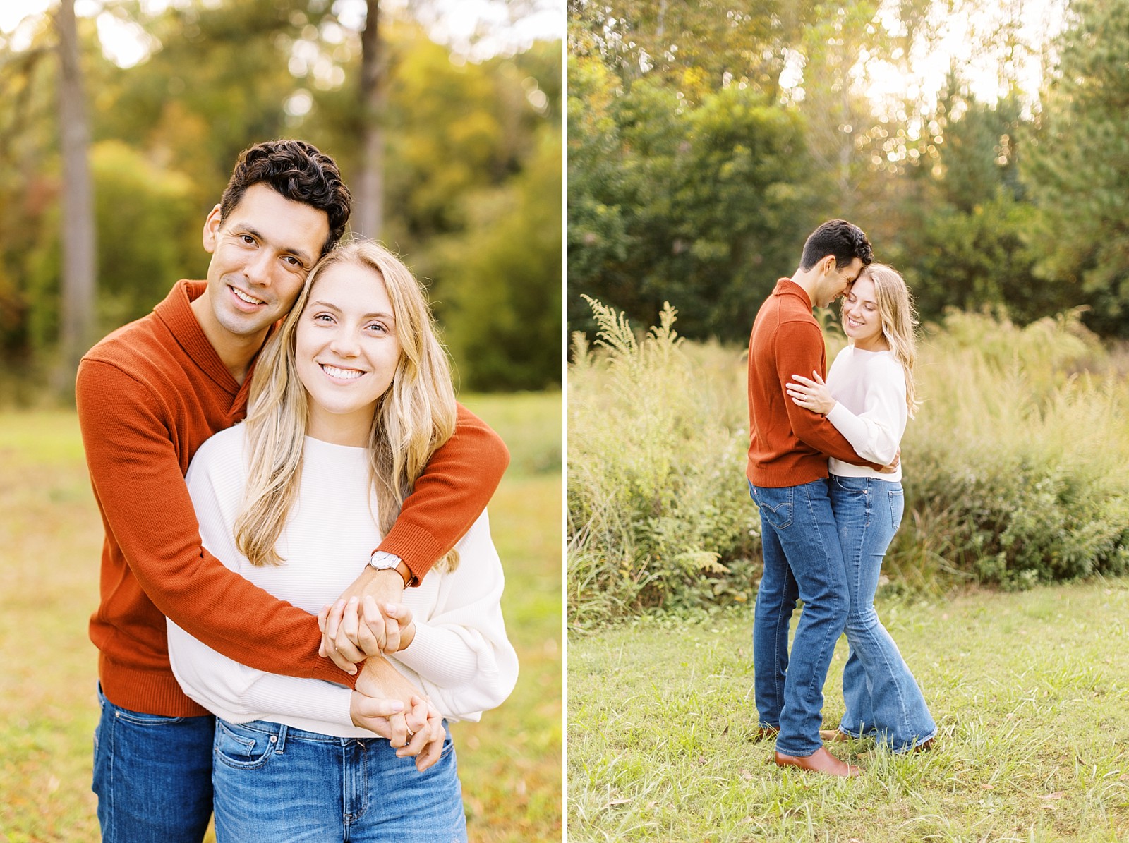 College sweethearts during Joyner Park fall engagement session | Raleigh NC wedding photographer