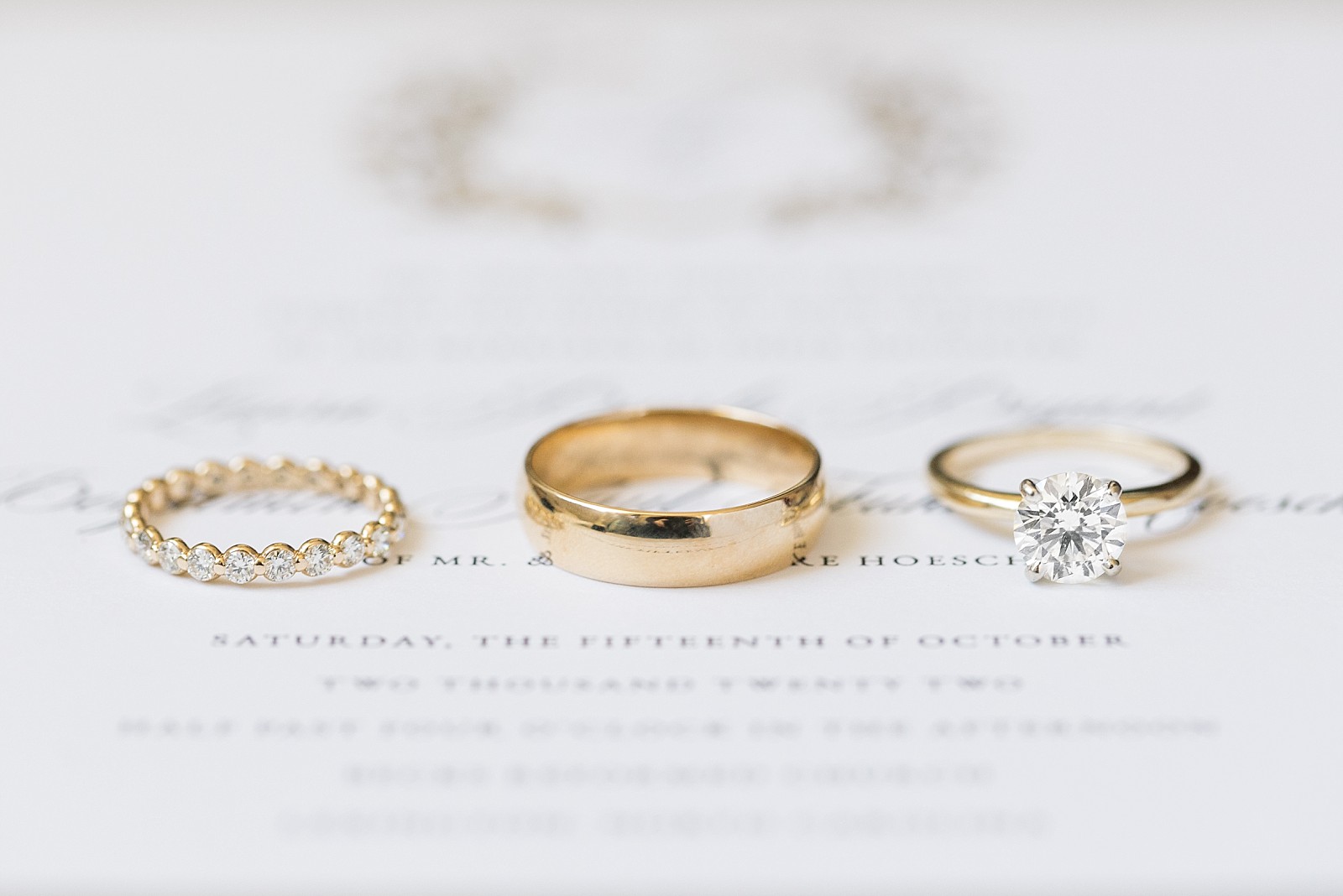 gold wedding bands on wedding invitation |  | Wedding Photographer | winery wedding | charlottesville | NC Wedding Photographer 