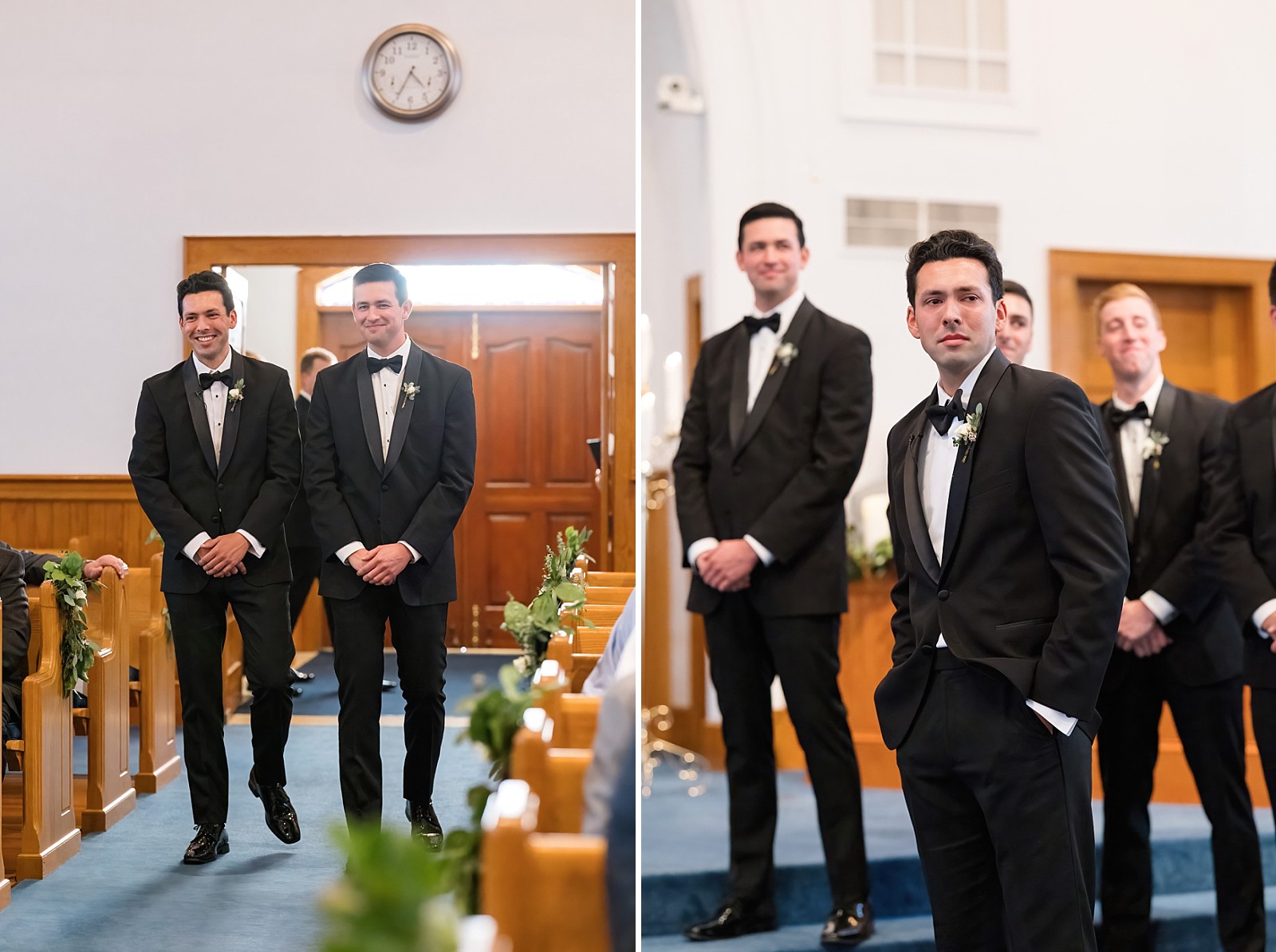 groom walking in with his best man and groom waiting at the alter | Childress Vineyards Wedding | winery wedding | charlottesville | NC Wedding Photographer 