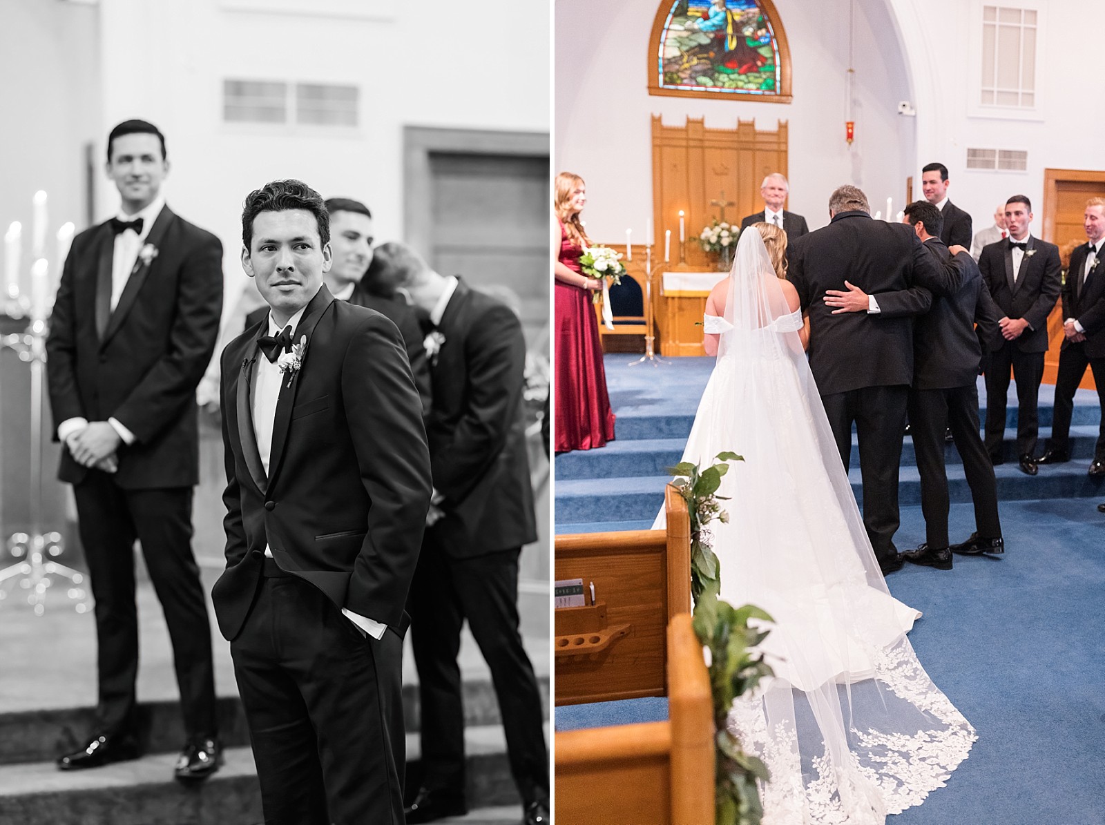 Grooms fist look and groom hugging father of the bride | NC Wedding Photographer 