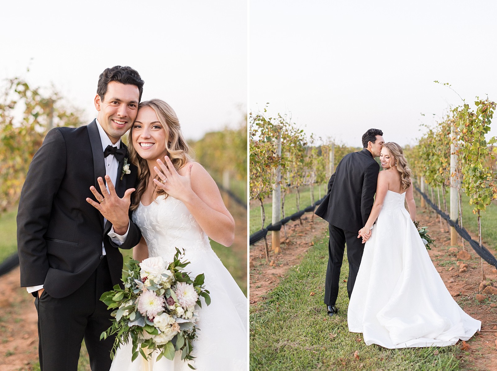 bride and groom walking the vineyard | Childress Vineyards Wedding | winery wedding | charlottesville | NC Wedding Photographer 