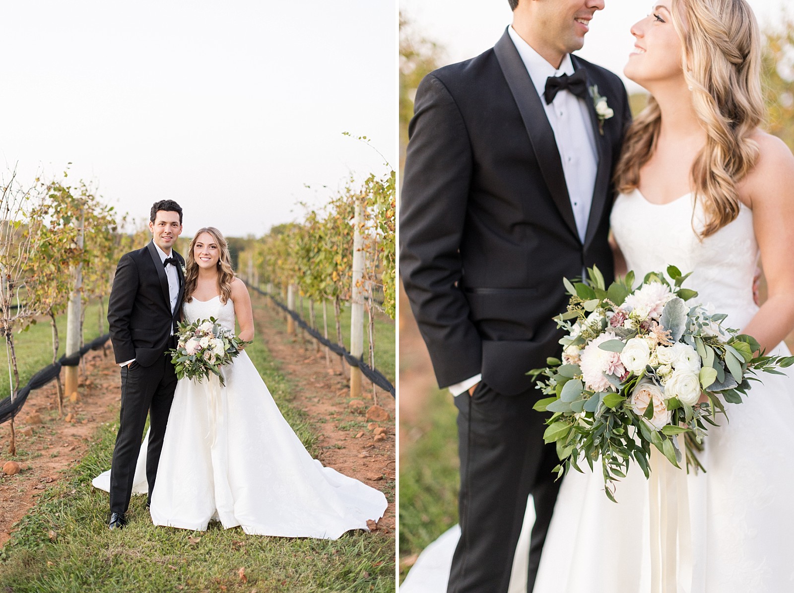 Classic bride and groom walking the vineyard | Childress Vineyards Wedding | winery wedding |  | NC Wedding Photographer 