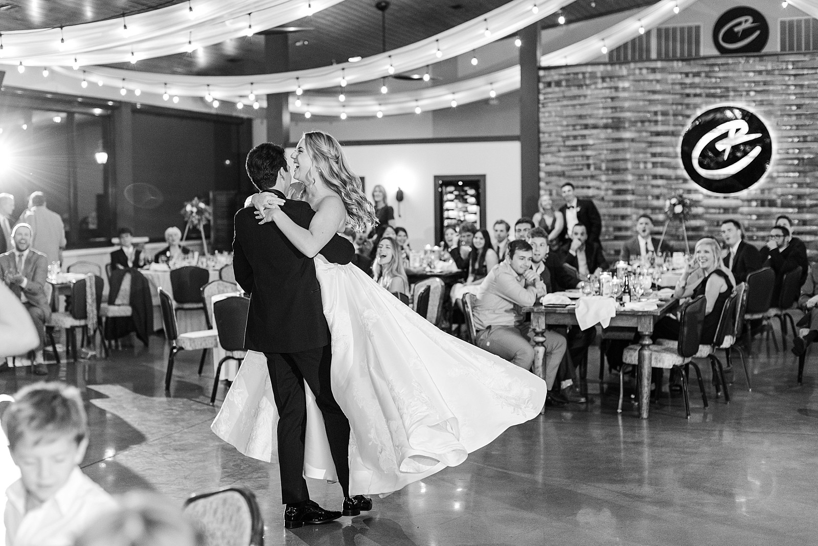 bride. and groom dancing  Childress Vineyards Wedding  | NC Wedding Photographer 