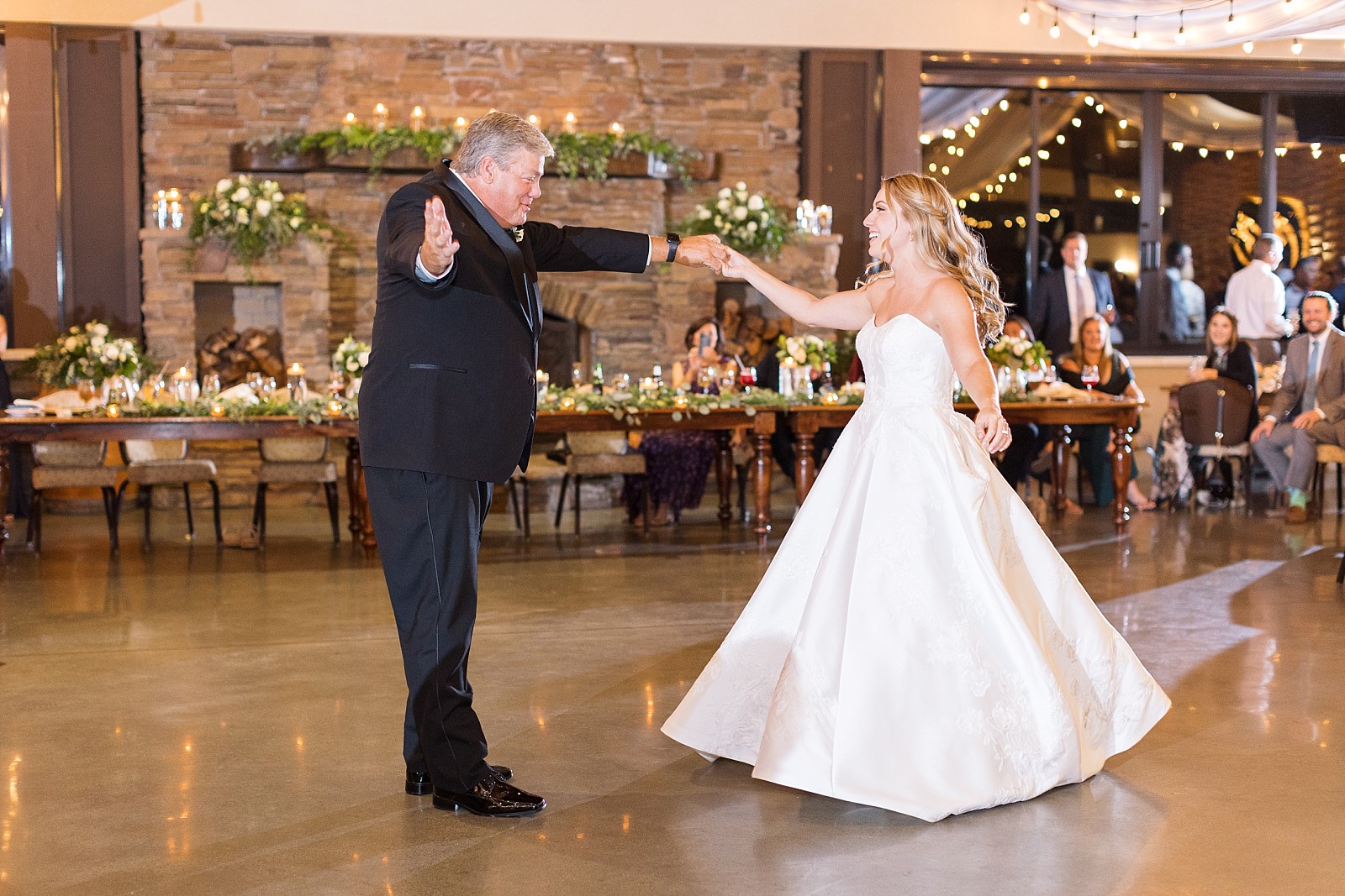 bride dancing with her father  Childress Vineyards Wedding  | NC Wedding Photographer 