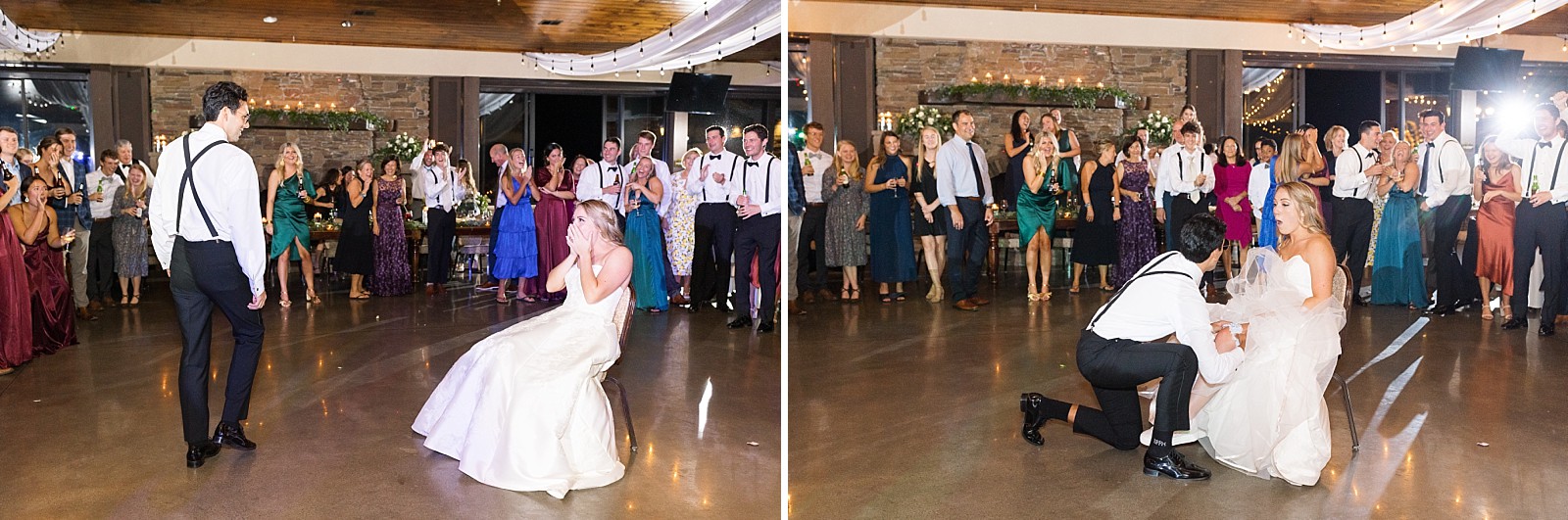 tossing of the garter  Childress Vineyards Wedding  | NC Wedding Photographer 