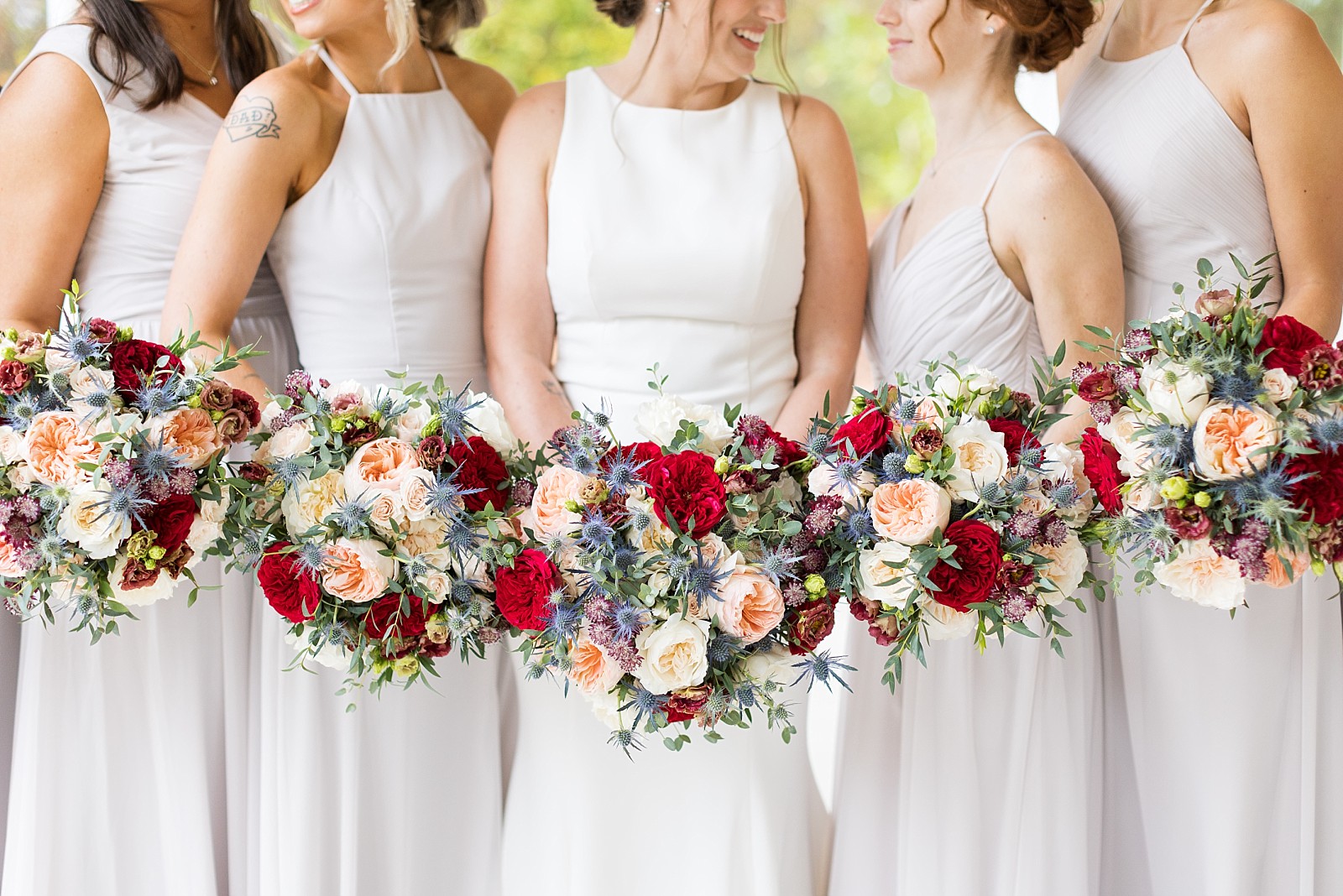 Bridal party bouquets for fall wedding at The Upchurch in Cary NC | Raleigh NC Wedding Photography