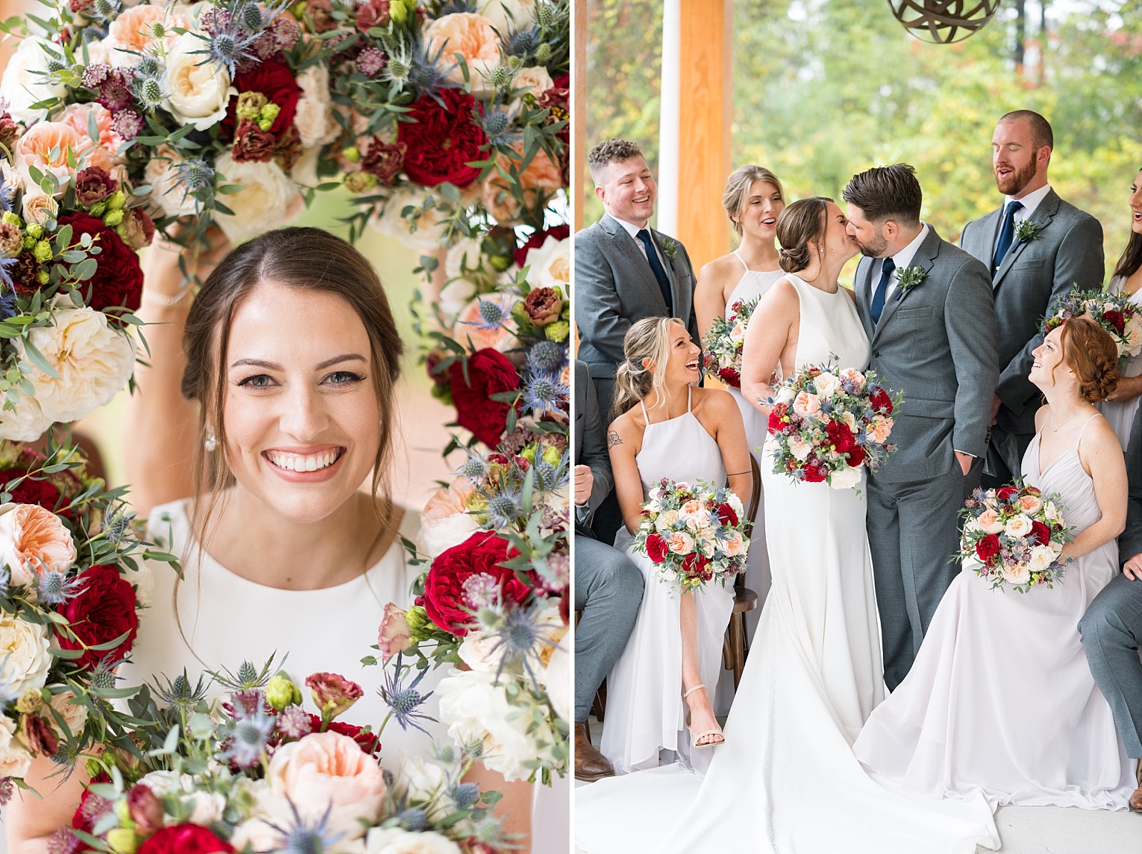 Bride surrounded by bridal bouquet  |The Upchurch in Cary NC | Raleigh NC Wedding Photography